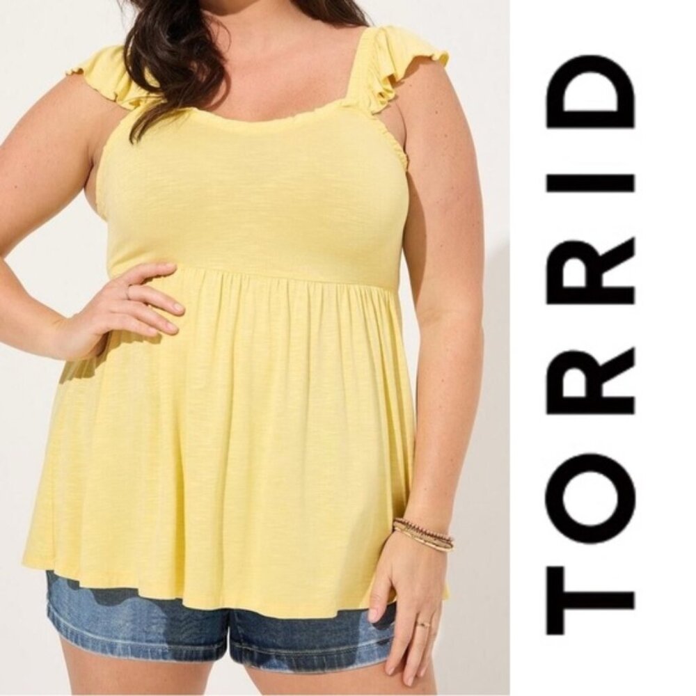 Torrid | Yellow Babydoll Super Soft Slub Ruffle Shoulder Tank | Size 1